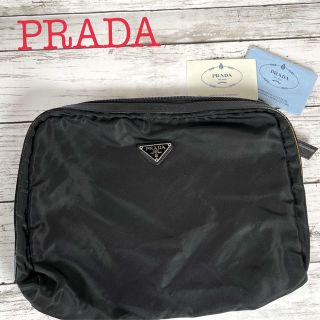 プラダPRADA プラダ　大きめポーチ　クラッチバック　マルチポーチ　黒色　三角ロゴ