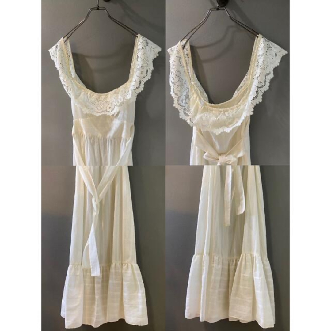 ビンテージ 70s USA白ドレス アンティーク ワンピース レース 希少 美品