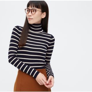 ユニクロ(UNIQLO)のRu-th様専用ページ ファインメリノリブセーター　ボーダーネイビーXL(ニット/セーター)