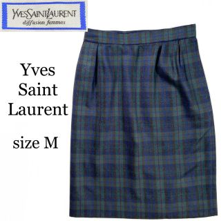 サンローラン(Saint Laurent)のYves Saint Laurent チェック スカート ブラックウォッチ M(ひざ丈スカート)