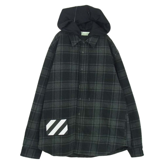 OFF-WHITE オフホワイト 18AW OMGA061E18A27001 Padded Hoodie Shirt パデッド フーディ フランネル チェック シャツ ジャケット グレー系 XL