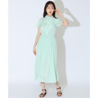 WILLSELECTION - タグ付き ウィルセレクション 配色ボウタイ消しプリーツワンピース シフォン生地