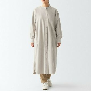 ムジルシリョウヒン(MUJI (無印良品))の★新品★ 無印良品 両面起毛フランネルスタンドカラー長袖ワンピース／ベージュ／Ｌ(ひざ丈ワンピース)