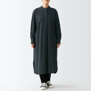 ムジルシリョウヒン(MUJI (無印良品))の無印良品 両面起毛フランネルスタンドカラー長袖ワンピース／チャコールグレー／Ｍ(ひざ丈ワンピース)