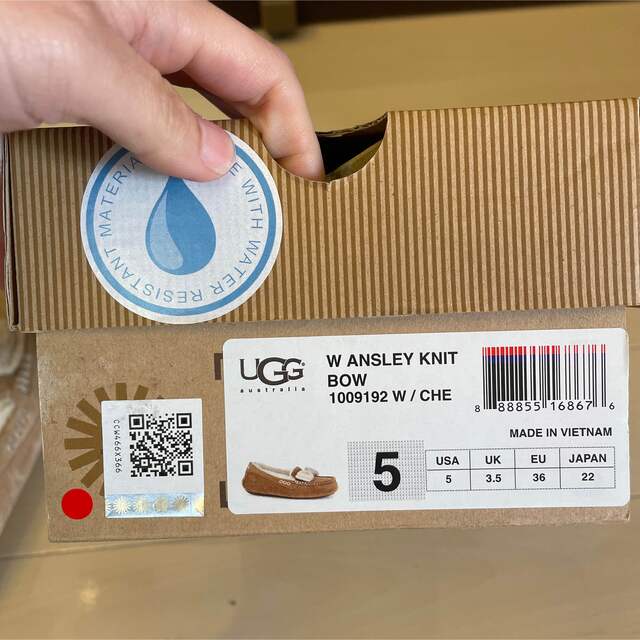 美品アグ UGG モカシン ニットリボン us5 22cm
