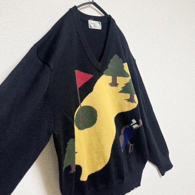 No.543 VINTAGE ヴィンテージ 古着 ニット 総柄ニット ゴルフ柄の通販