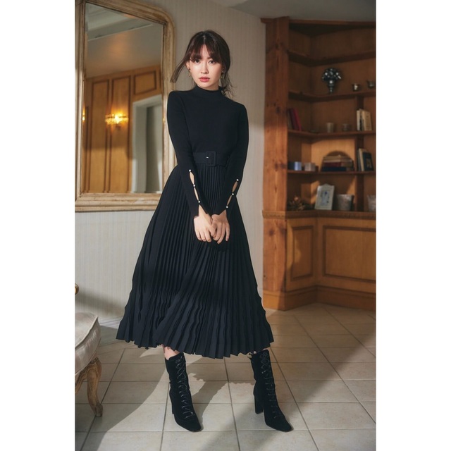 herlipto Pleated Wool-Blend Long Dress レディース ワンピース xn
