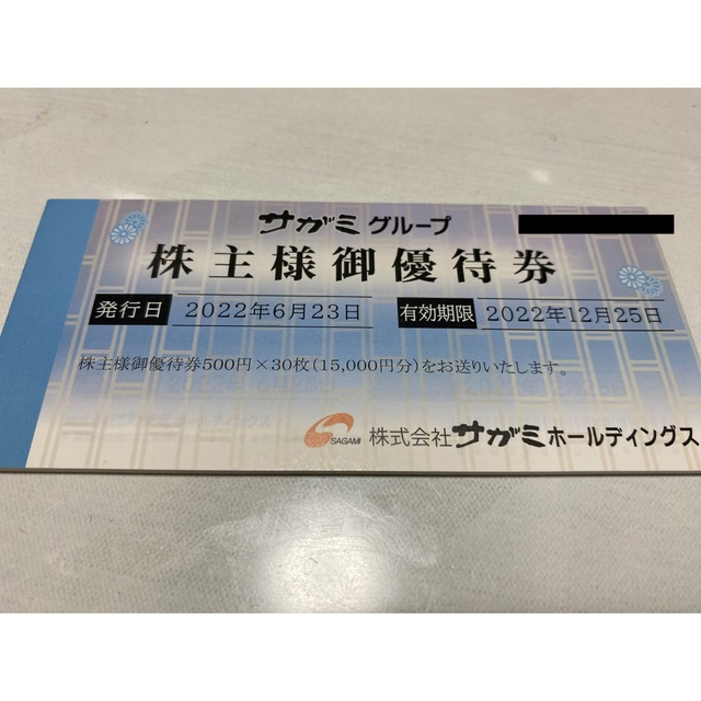 チケットサガミ　株主優待　15000円分