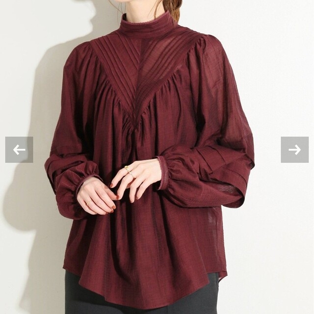 IENA LA BOUCLE スタンドカラータックブラウス