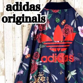 adidas 花柄刺繍 ワイドパンツ ネイビー アディダス ジャージ 女性OT