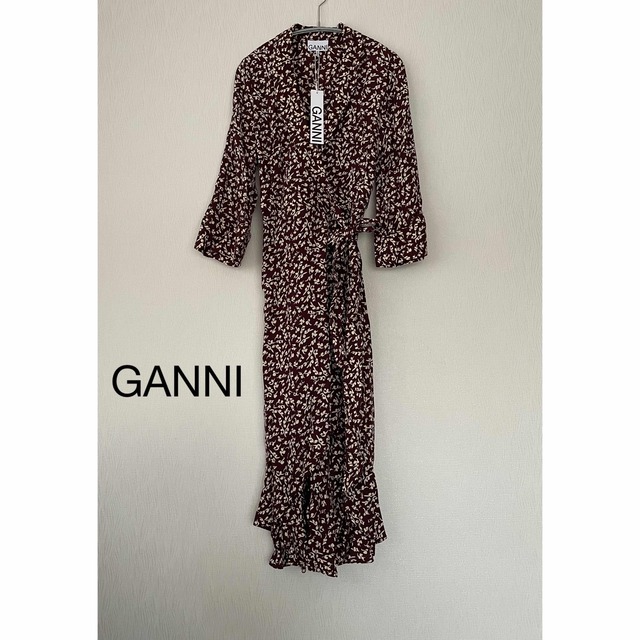 【新品】GANNI ガニー　ブラウン カシュクールワンピース　34