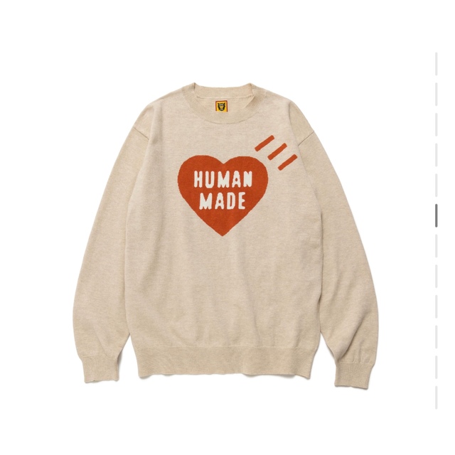 HUMAN MADE(ヒューマンメイド)のXL BEIGE HEART L/S KNIT SWEATER メンズのトップス(ニット/セーター)の商品写真