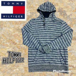 トミーヒルフィガー(TOMMY HILFIGER)のTOMMY HILFIGER ハーフボタンプルオーバーパーカー/ボーダー柄古着(パーカー)