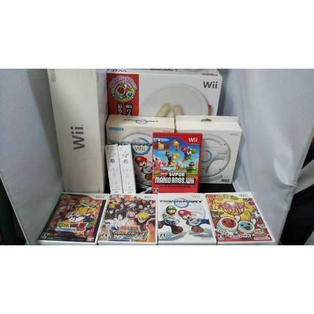 【早い者勝ち】wii本体 太鼓、バチ　ハンドル白　ソフト5枚　マリオカートwii本体