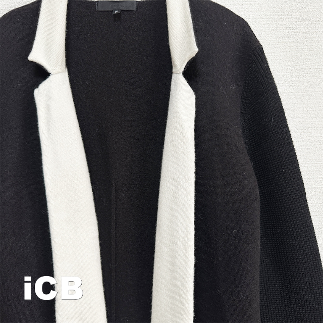 ICB(アイシービー)の【ICB】アイシービー 前たてホワイト切替 袖ニット カーディガン レディースのトップス(カーディガン)の商品写真