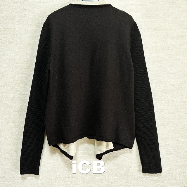 ICB(アイシービー)の【ICB】アイシービー 前たてホワイト切替 袖ニット カーディガン レディースのトップス(カーディガン)の商品写真