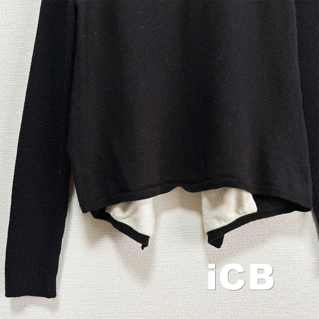 ICB(アイシービー)の【ICB】アイシービー 前たてホワイト切替 袖ニット カーディガン レディースのトップス(カーディガン)の商品写真