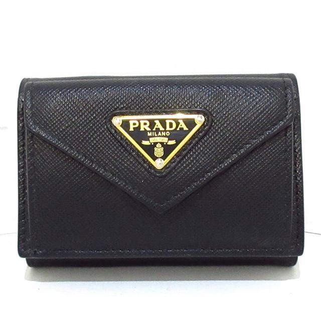 PRADA プラダ 3つ折り財布 - 1MH021 黒 レザー