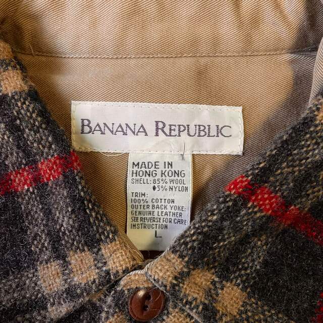 Banana Republic(バナナリパブリック)の90s BANANA REPUBLIC ウール チェック シャツ レザー切り替え メンズのトップス(シャツ)の商品写真