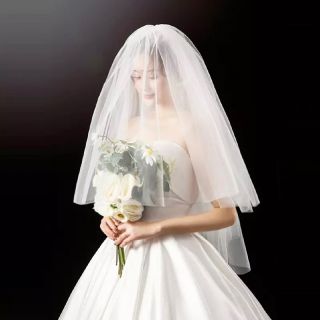 無地ウェディングショートベール2層ベールダウン ブライダル結婚式(その他)