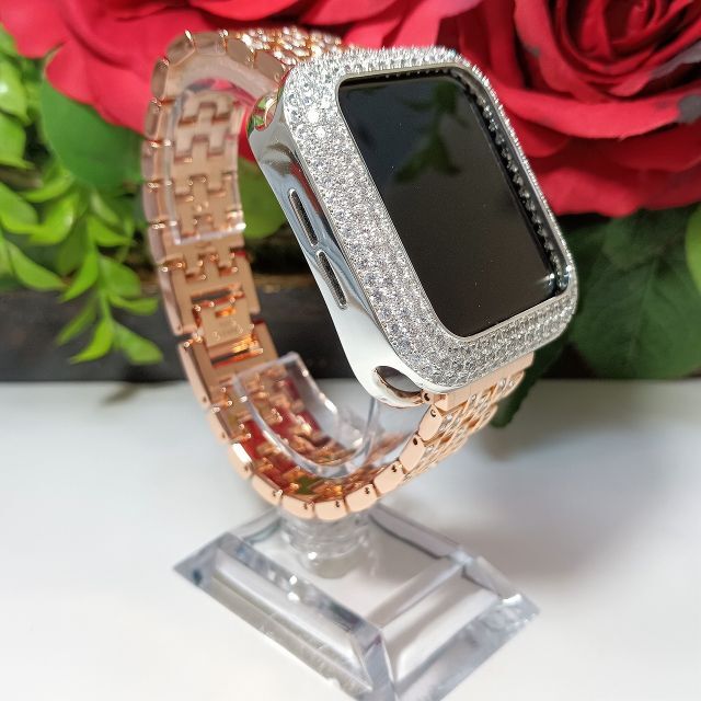 詰替え Apple Watch 限定パープル キラキラ カバー ビッグCZ&ラバー