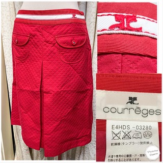 クレージュ(Courreges)のcourreges クレージュ　スカート　刺繍　赤　日本製　レッド　綿　コットン(ひざ丈スカート)