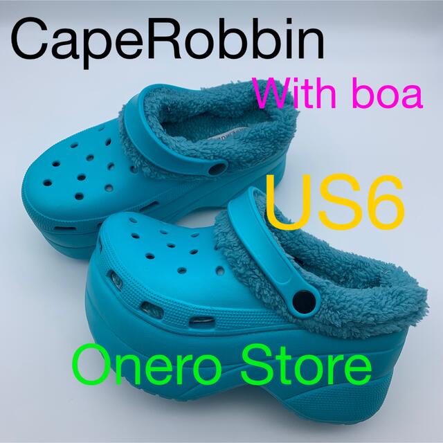 caperobbin ファー ボア 付き バレンシアガ クロックス 厚底 YRU