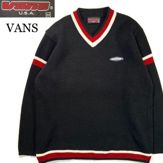ヴァンズ(VANS)のVANS セーター Vネック ブラック 胸ロゴ 90s オールドスケート 古着(ニット/セーター)