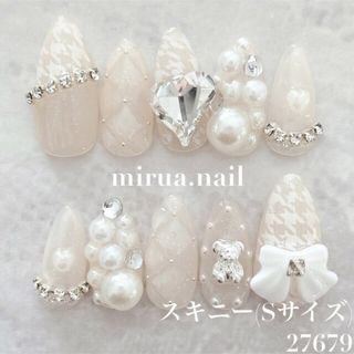 ネイルチップ 千鳥格子ネイル 冬ネイル 淡色ネイル m083 コスメ/美容のネイル(つけ爪/ネイルチップ)の商品写真