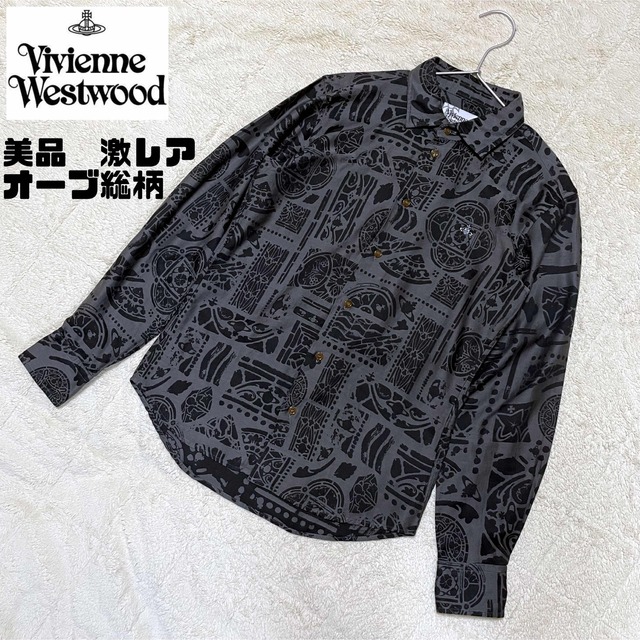 42身幅【超希少　美品】ヴィヴィアンウエストウッドマン　総柄シャツ　オーブ　刺繍　44