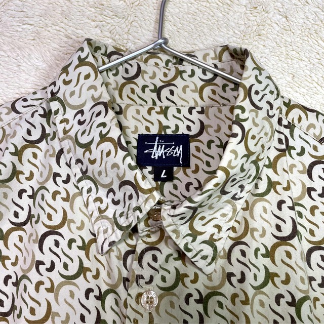 【激レア　90s】stussy　長袖シャツ　総柄　Sロゴ　USA製　入手困難