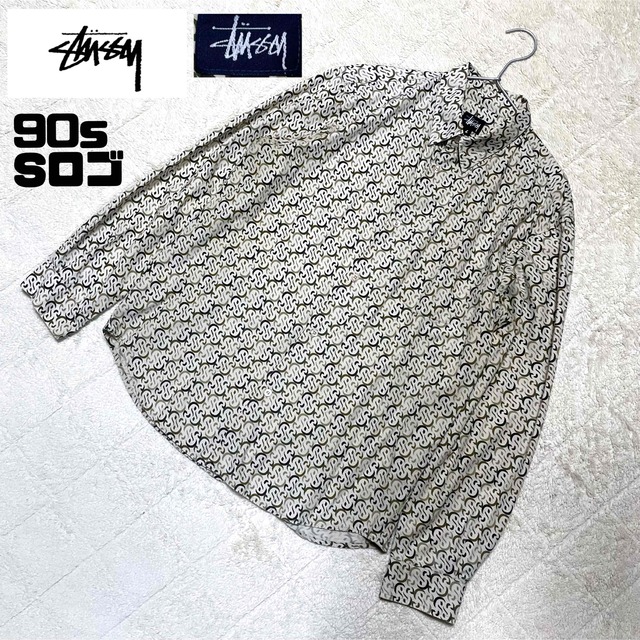 【激レア　90s】stussy　長袖シャツ　総柄　Sロゴ　USA製　入手困難