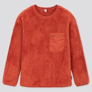 ユニクロ(UNIQLO)の150 　ユニクロ　新品　ふわふわ暖か　ファーリ―フリース　オレンジ(ニット)