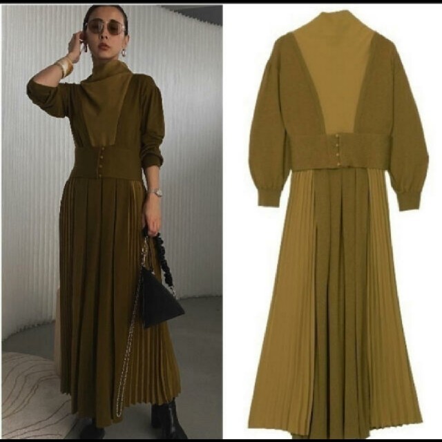 ロングワンピース/マキシワンピースアメリ SIDE PLEATS KNIT DRESS