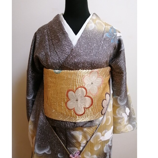 今だけ1万円引き!豪華振袖 帯セット 正絹 金箔刺繍 金彩 菊文様 檜垣