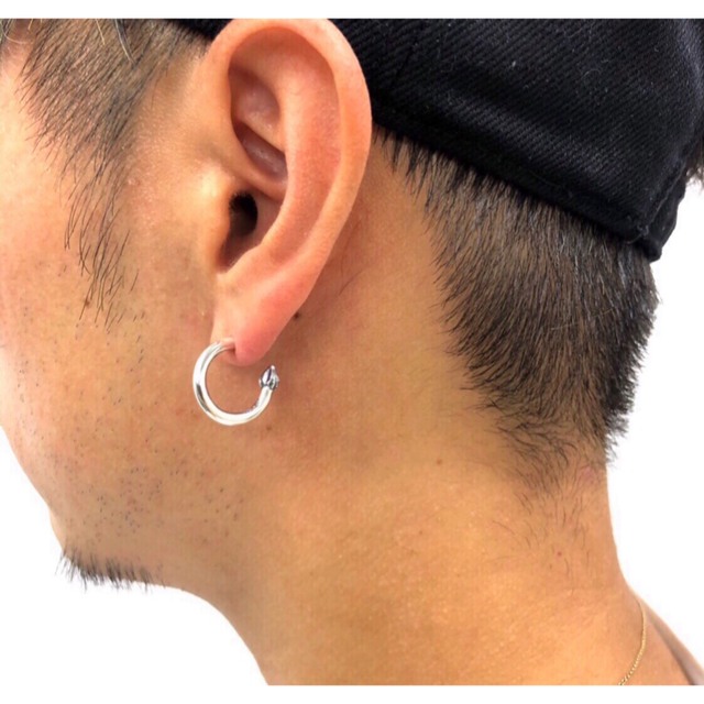 フープピアス シルバー925 両耳セット 男女兼用 ハンドメイド メンズのアクセサリー(ピアス(両耳用))の商品写真