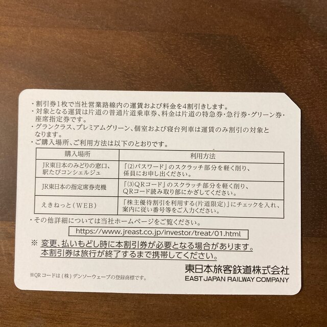 JR(ジェイアール)のJR東日本　株主優待割引券　2枚 チケットの優待券/割引券(その他)の商品写真