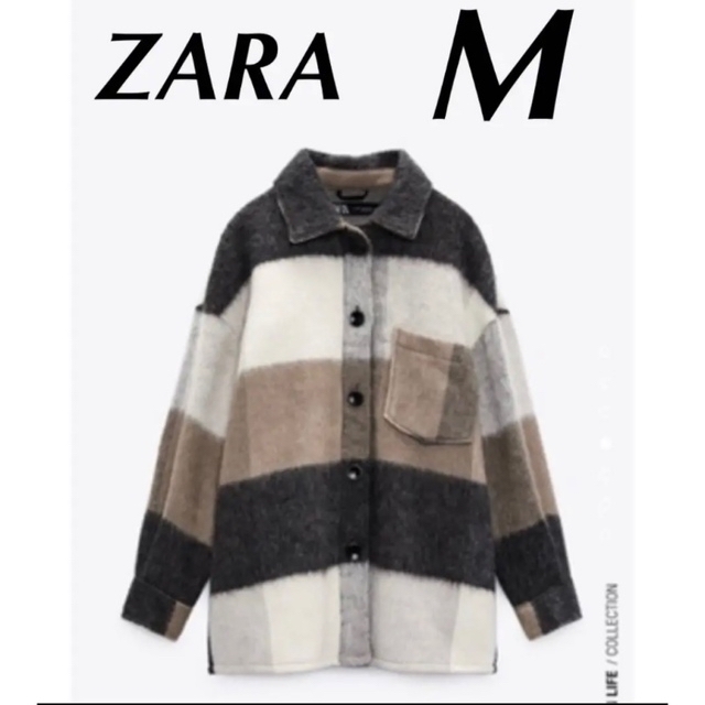 新品　ZARA  チェック柄フリンジ付きオーバーシャツジャケット 5