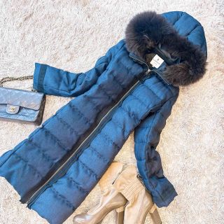 LANVIN en Bleu ロングダウンコート ベルト リボン 水玉