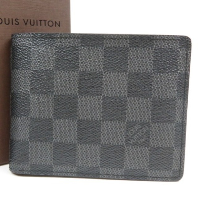 440円10万円極美品 LOUIS VUITTON ルイヴィトン フロリン ベタ無 ダミエグラフィット 二つ折り財布 PVC ブラック メンズ