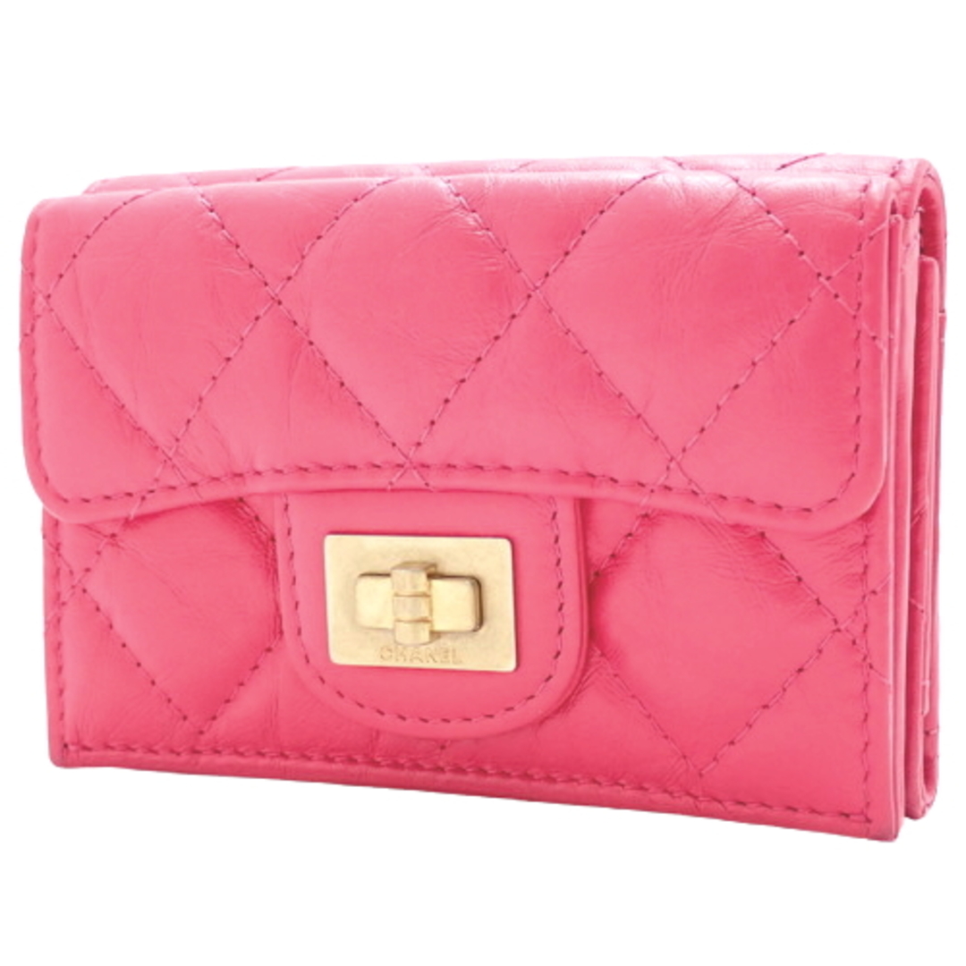 セットアップ CHANEL 40802038159 ピンク桃 レザー 3つ折り財布