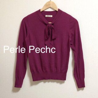 ペルルペッシュ(Perle Peche)のペルルペッシュ　ニット　薄手　リボン　かわいい　マゼンタ　サイズ38(ニット/セーター)