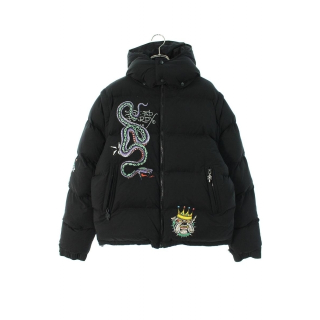 ジャケット/アウターアンノウン Ed Hardy Multi Patches Detachable Puffer アーム取り外しフード付きダウンジャケット メンズ M