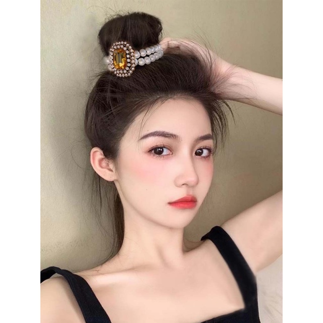 激安 大ぶり水晶 パール シュシュ ヘアゴム 髪飾り ヘアアクセサリー