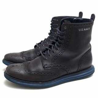 コールハーン(Cole Haan)のコールハーン／COLE HAAN サイドジップブーツ シューズ 靴 メンズ 男性 男性用レザー 革 本革 ネイビー 紺  C13741 LUNARGRAND ZIP WG BOOTS ルナグランド メダリオン ウイングチップ シボ革 シュリンクレザー(ブーツ)