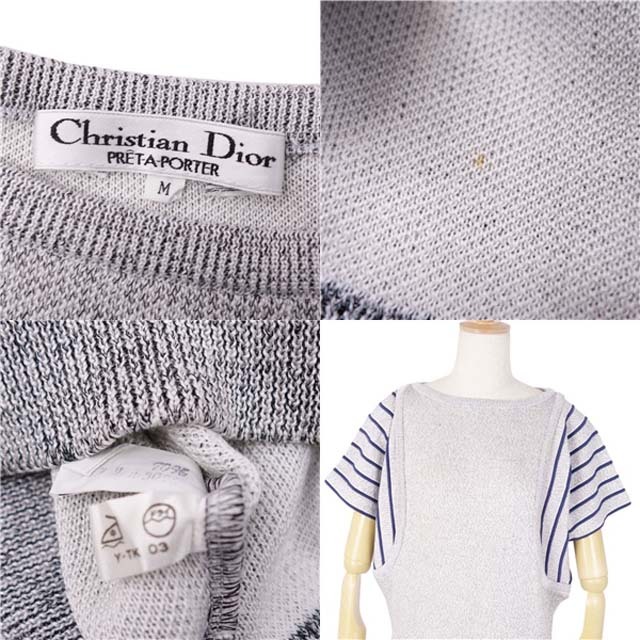 Christian Dior(クリスチャンディオール)の美品 Vintage クリスチャンディオール Christian Dior ニット 半袖 ストライプ柄 コットン トップス レディース  M グレー/ネイビー レディースのトップス(ニット/セーター)の商品写真