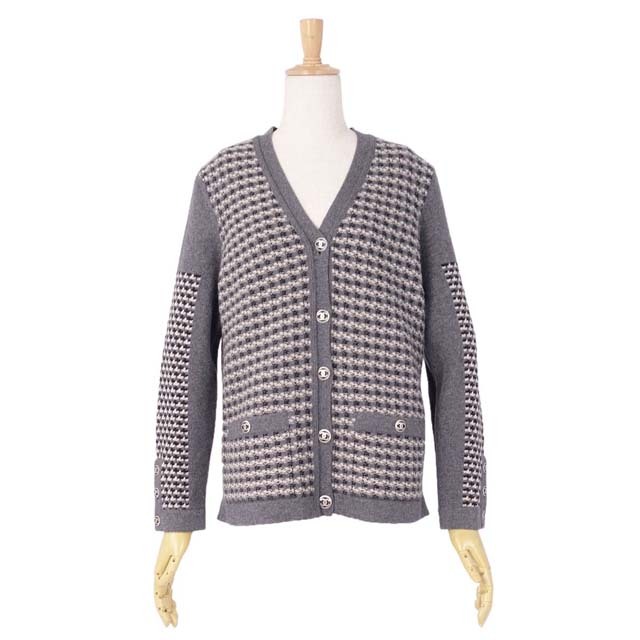 極美品 シャネル CHANEL カーディガン ココマークボタン カシミヤ ニット P46781 レディース トップス 38(M相当) グレー