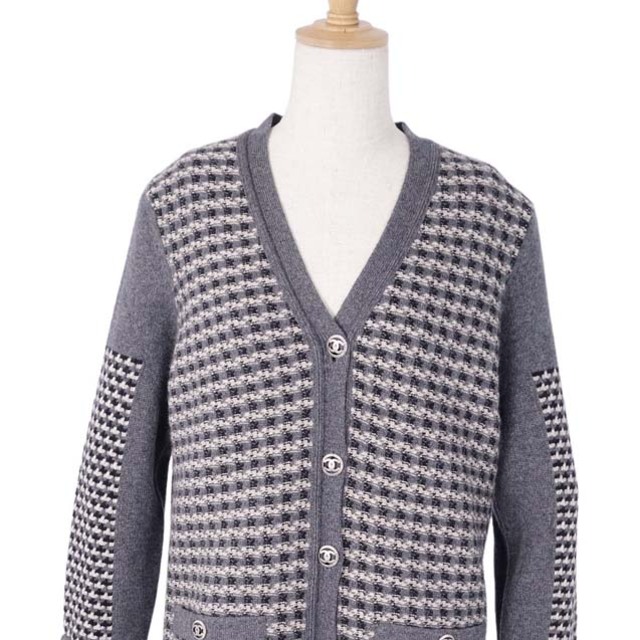 極美品 シャネル CHANEL カーディガン ココマークボタン カシミヤ ニット P46781 レディース トップス 38(M相当) グレー
