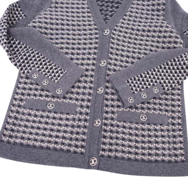 極美品 シャネル CHANEL カーディガン ココマークボタン カシミヤ ニット P46781 レディース トップス 38(M相当) グレー