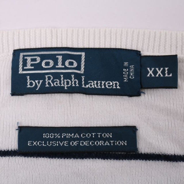 POLO RALPH LAUREN(ポロラルフローレン)のポロ・ラルフローレン 長袖セーター 薄手ニット ボーダー Vネック トップス 大きいサイズ メンズ XXLサイズ ホワイト POLO RALPH LAUREN メンズのトップス(ニット/セーター)の商品写真